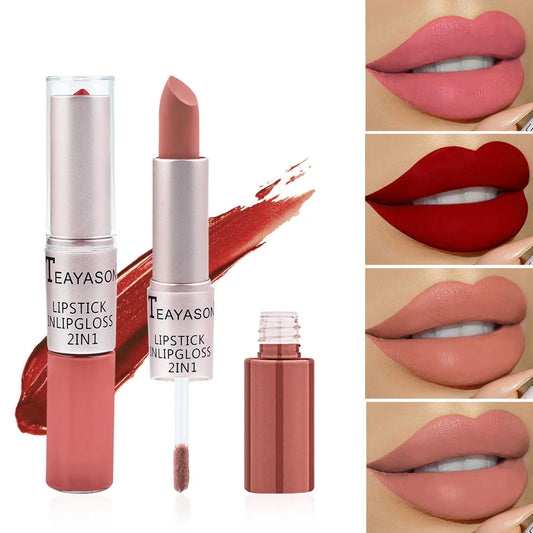 1PC Pink Lipstick Sexy Lip Gloss 2 In 1 Lip Tint Waterproof Long -Lasting Moisture Red Lip Matte Lipstick Make-Up For Women