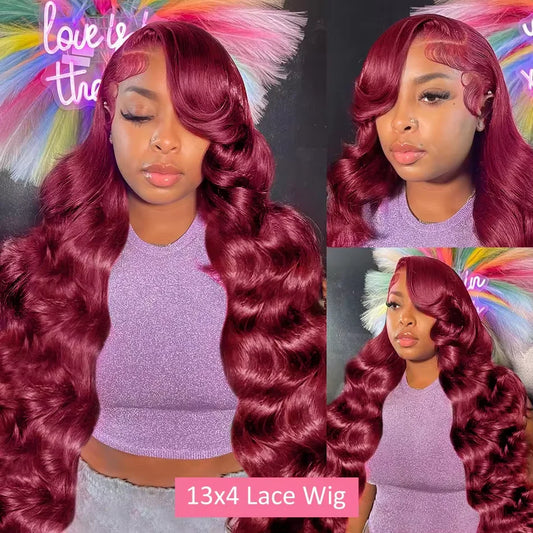 Body Wave Wig Burgundy 99J Lace Front Wig 13x4 13x6 HD Lace Frontal Wig Human Hair Pre Plucked 99j Red Colored Wig